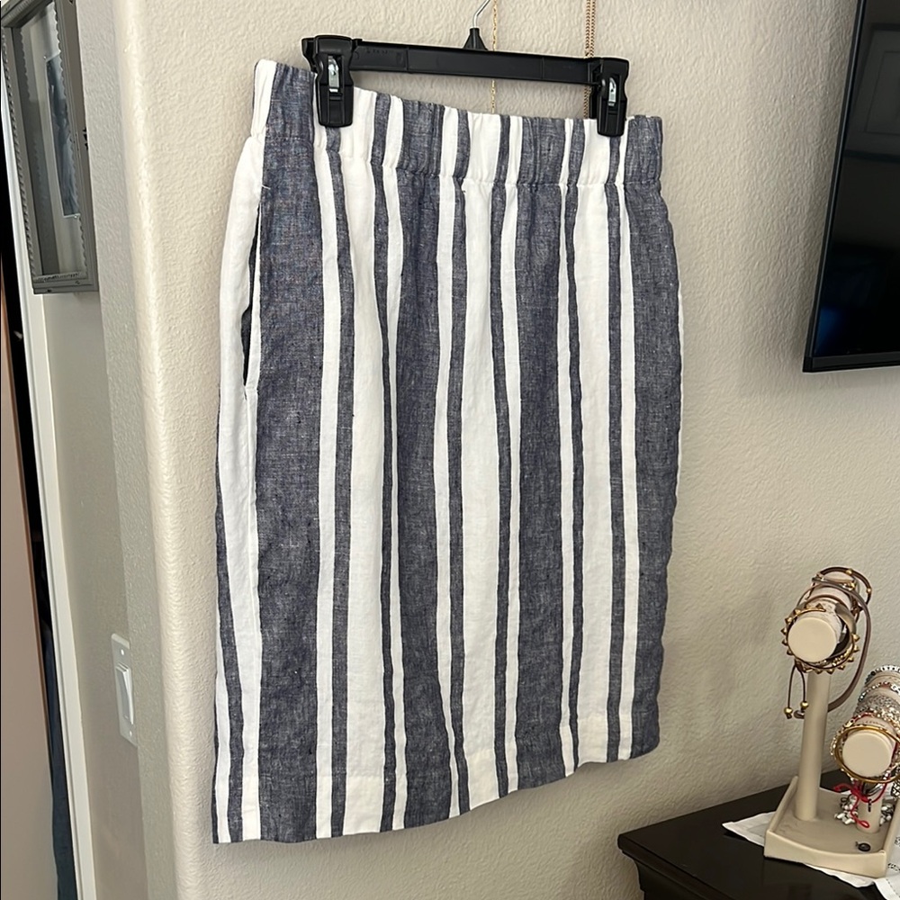 J. Crew Blue and White Striped Pencil Skirt